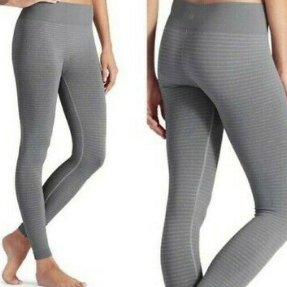 Athleta grey with silver glitter stripes leggings